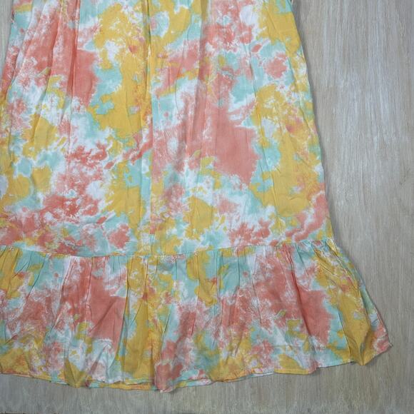 NWT Francesca's Blue Rain Boho Sunset Tie Dye Tiered Whimsical Midi Dress Medium - Picture 12 of 14